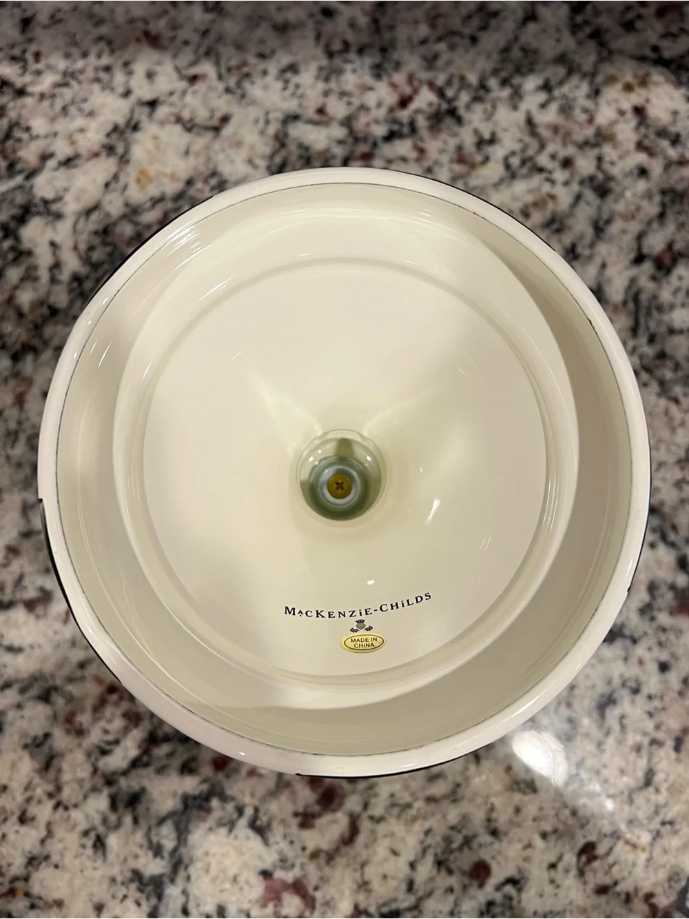 Mackenzie-Childs Courtly Check Enamel Pedestal Vase with Lime Green Bow. EUC.